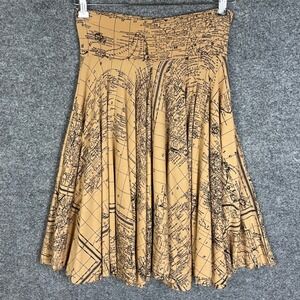 Effie's Heart Skirt Women S Tan Excellent Map Print High Waist A-Line Jersey